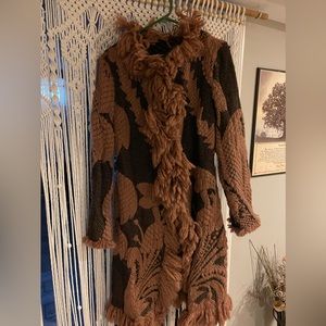 Express Design Studio Black and Tan Embroidered Wool Coat Made in Italy NYC Rare